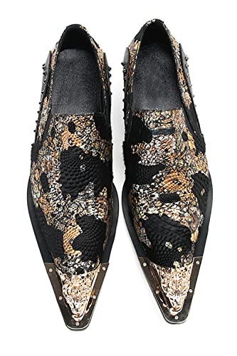 Santimon Men's Slip On Shoes Penny Loafers - Genuine Leather Casual Mocasines with Metal Wingtip Toe & Beads for Wedding, Prom Bar & Smoking Parties4