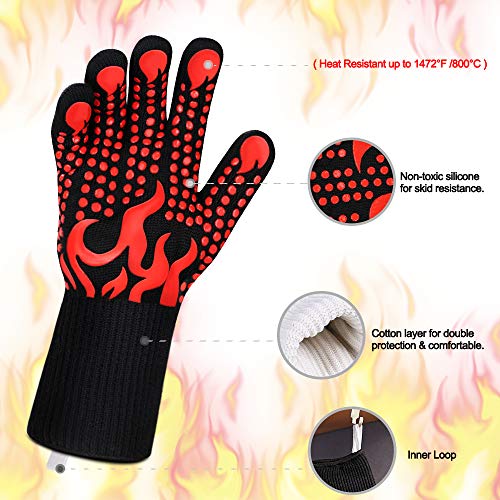 Image of Comsmart BBQ Gloves, 1472 Degree F Heat Resistant Grilling Gloves Silicone Non-Slip Oven Gloves Long Kitchen Gloves for Barbecue, Cooking, Baking, Cutting
