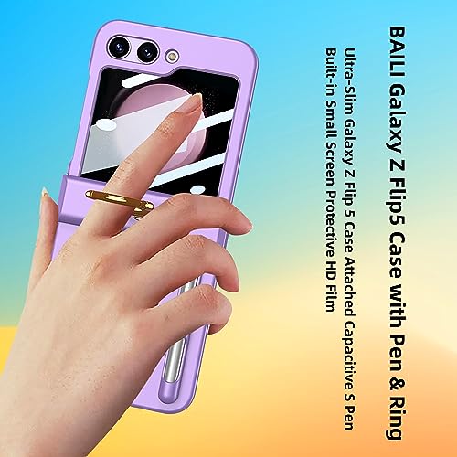 BAILI Capa para Galaxy Z Flip5 com caneta, capa para Galaxy Z Flip5 com anel e dobradiça, capa ultra