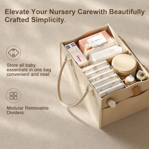 Image of Baby Diaper Caddy Organizer Cart with Detachable Dividers, 3 Tier Metal Bedside Storage Rolling Cart with Wheels for Nursery, Postpartum Cart and Organizers for Newborn Essentials & Supplies (Oatmeal)
