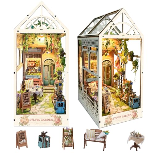 DIY Book Nook Kit,DIY Dollhouse Booknook Bookshelf Insert Decor,3D Wooden Puzzles with LED Dust Cover,Book Nook Miniature Kit,Birthday Halloween Home Decor for Teens Adult-Sylvia Garden