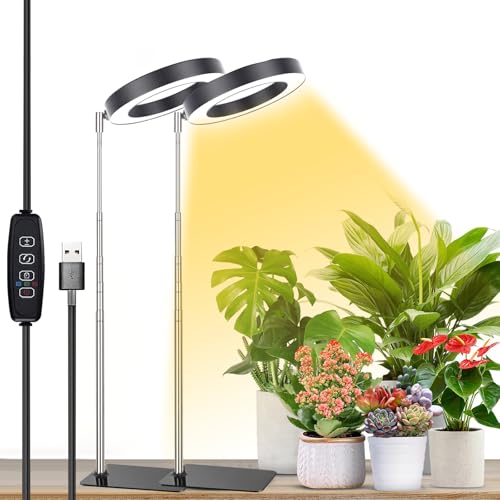 雲見 植物育成ライト LED スタンド 室内栽培ライト 定時機能（3H / 9H / 12H）10段階の調光 高さ調節可能 省エネ 低消耗 太陽光模擬 USB給電 苗木栽培 家庭菜園 水草栽培 園芸用品 (ブラック 2個, 暖白色の光)（Amazon）