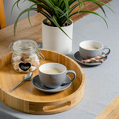 Argon Tableware Grey Cappuccino Cups with Saucers - Set of 6-250ml Dishwasher Safe Gloss Stoneware Cappuccino Cups and Saucer Set Coffee Mugs with Handle and Grooved Plate - Image 5