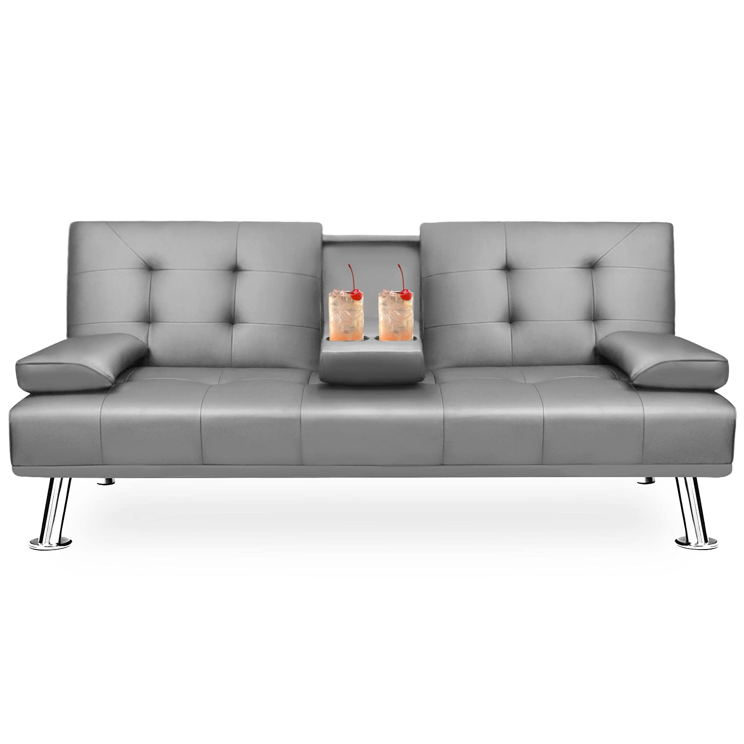 Buy JI Futon Sofa Bed Modern Faux Leather Upholstered Futon Sofa