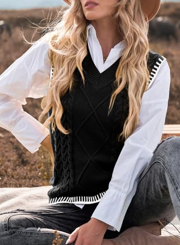 Image of EVALESS Oversized Sweater Vest for Women V Neck Sleeveless Solid Color Loose Pullover Sweater