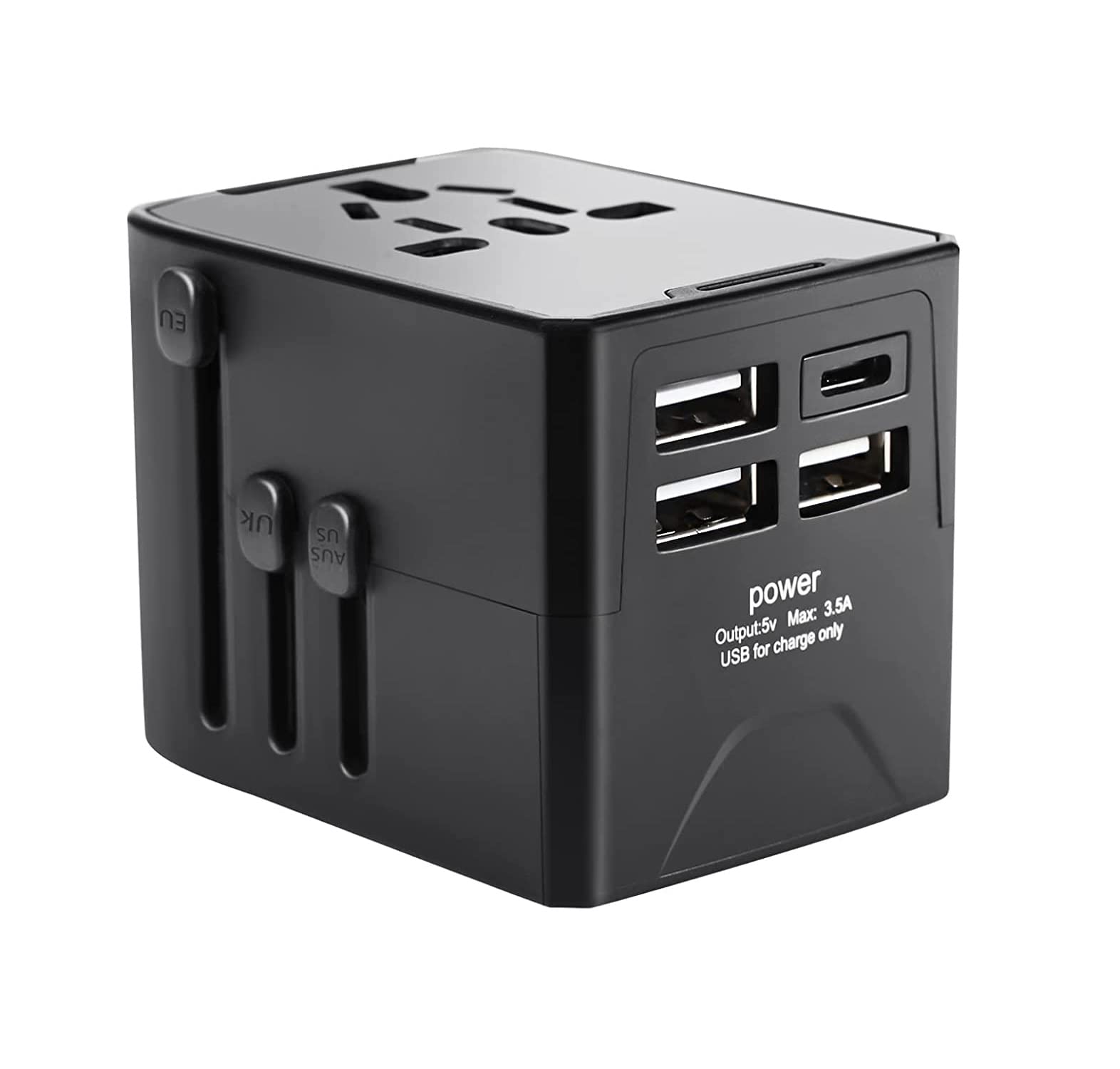 Aine® International Universal Travel Adapter, 3 USB & 1 USB C Ports Travel Adaptor International All in One, Universal Charger Ac Plug Adaptor for USA EU UK AUS, Adapter for Indian Pins for Travel