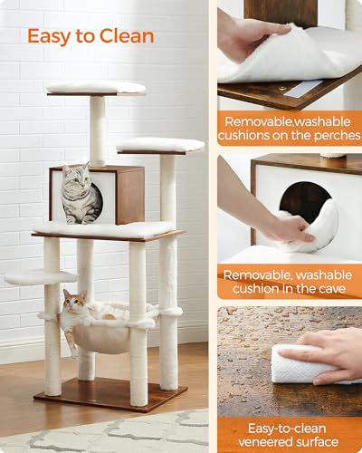 Image of Feandrea Cat Tree, 56.3-Inch Contemporary Cat Tower, Multi-Level Condo