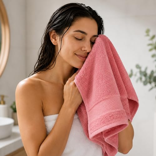 Image of Sulfar 100% Terry Ring Spun Cotton Face Towel - Quick-Dry, Highly Absorbent (480 GSM) (30 x 30 Cm) Basic Pink (Pack of 1)