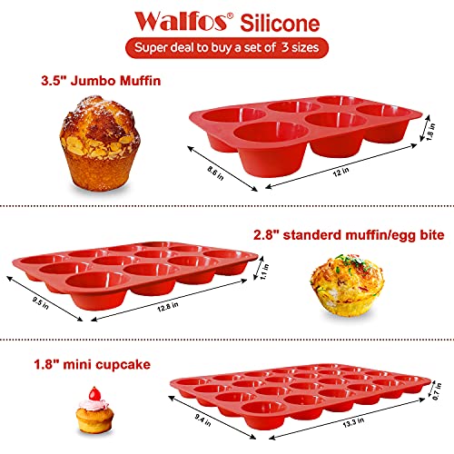 Walfos Bpa Free Silicone Muffin Pan - Cupcake Pans Set Of 3, Including Mini 24 Cups, Regular 12 Cups Muffin Pan & Texas Size 6 Cups Muffin Pan, Pop Out Easily - Dishwasher & Microwave Safe #TOP1