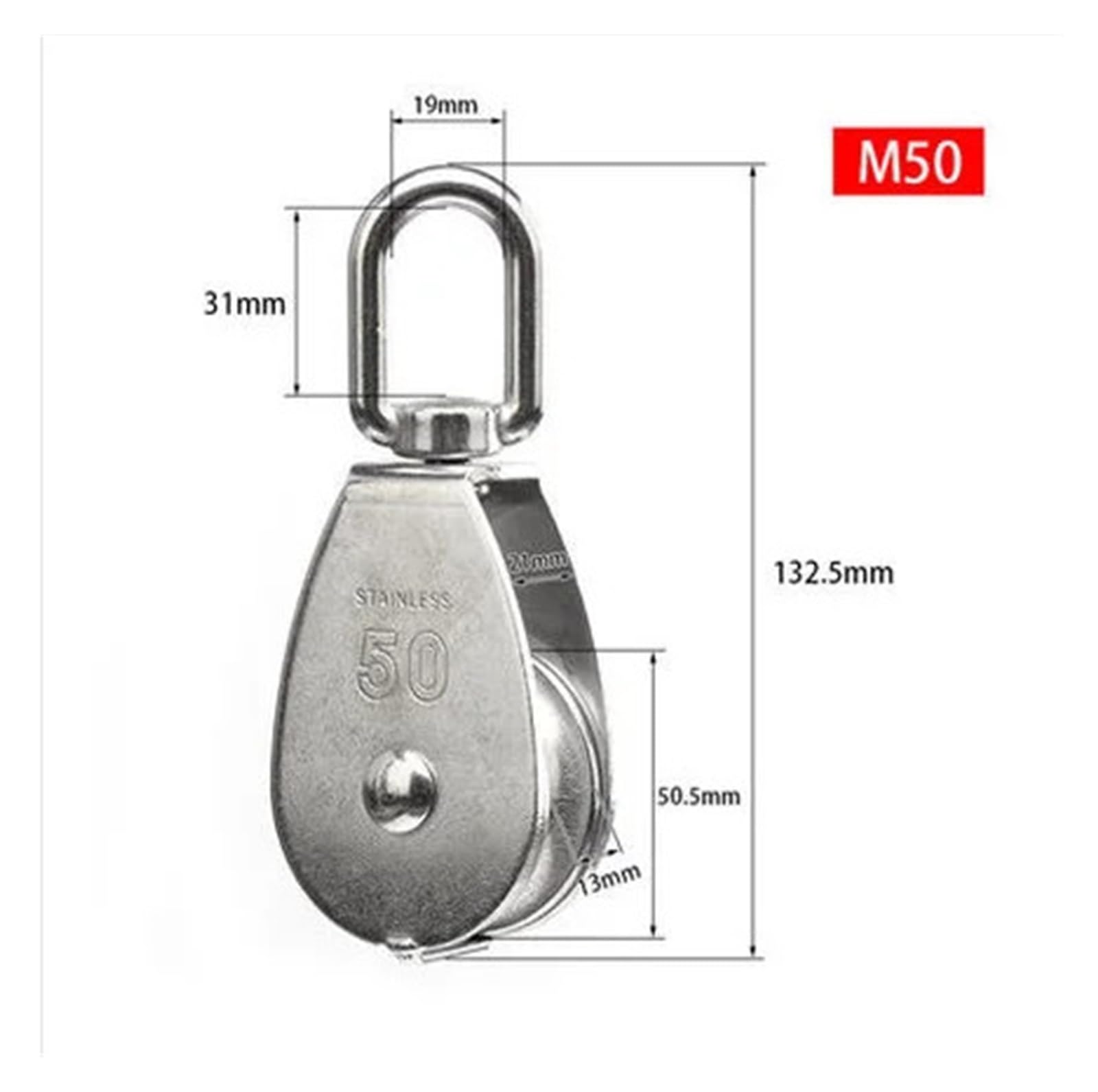 1 PCS Stainless Steel Pulley M15/M20 M25 M32 M50 Single Wheel Swivel Lifting Rope Pulley Set Lifting Wheel Tools(M50)