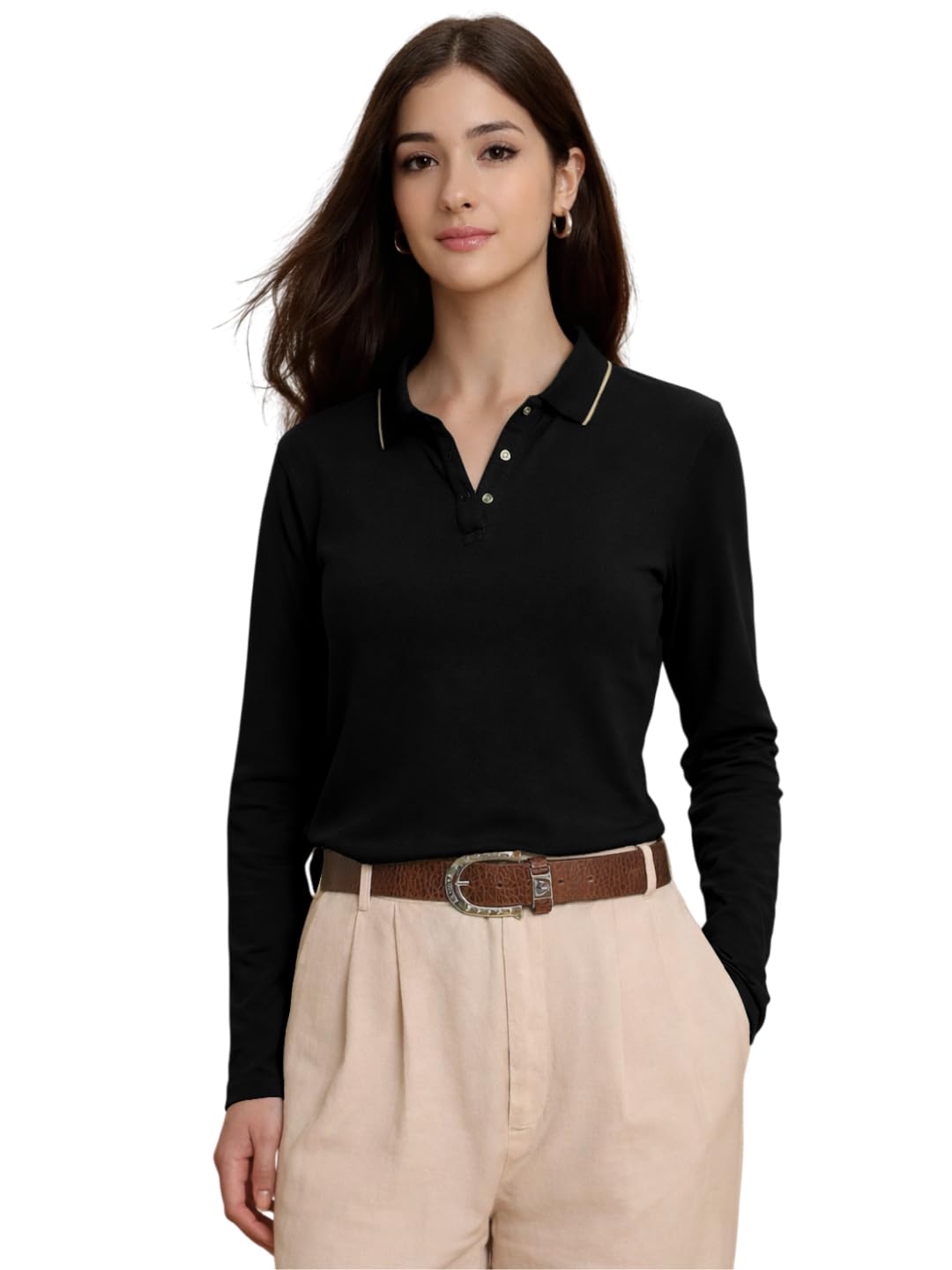 celary Women's T-Shirt|Full Sleeve Polo Collar T-Shirt for Woman|Cotton Blend Stretch Casual Top Size:- S to 2XL-picture-41