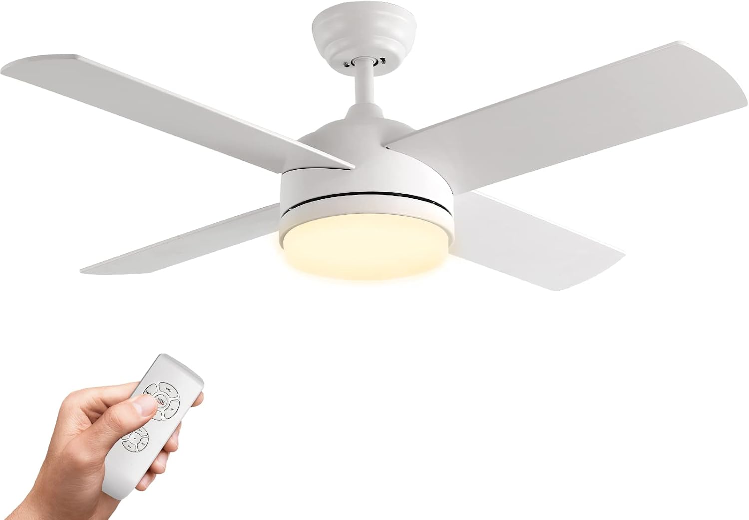 warmiplanet Ceiling Fan with Lights Remote Control, 44-Inch, White (4-Blades)