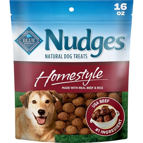 Blue Buffalo Nudges Beef & Rice Homestyle Natural Dog Treats Meatball-Inspired Recipe Healthy Reward or Training Treat Made in the USA with Real Beef No Artificial Preservatives 16 oz.