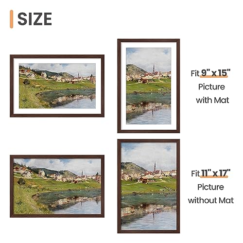 Image of upsimples 11x17 Picture Frame, Display Pictures 9x15 with Mat or 11 x 17 Without, Wall Hanging Poster Frames, Brown, 1 Pack