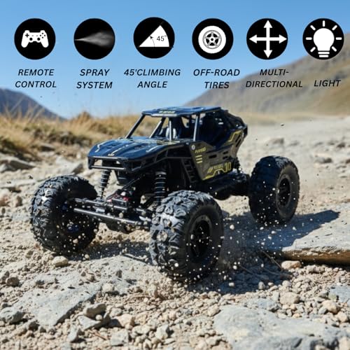 Image of Remote Control Car for Kids with Mist Smoke Spray, 2WD Monster Truck Rock Crawler, Climbing RC Toy Vehicle for Boys & Girls (Black)