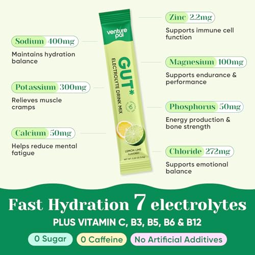 Image of Venture Pal Sugar Free Hydration Packets + Gut Health Electrolytes Powder | Liquid Daily IV with 7 Electrolytes, 5 Vitamins, Probiotics & Fiber for Dehydration Relief and Gut Health Support