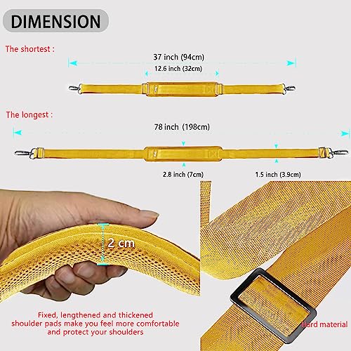 Image of ZINZ Shoulder Strap 78 inch Universal Handbag Strap with Ultra-Thick Fixed Padded and Dual Balanced Adjustable Buckles Shoulder Crossbody Strap for Briefcase Messenger Bag Laptop Bag Luggage,Yellow