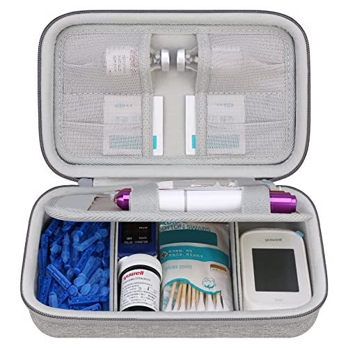 Image of Elonbo Diabetic Supplies Travel Case, Glucose Meter Portable Storage Bag, Diabetic Care Kits Organizer Holder, Diabetic Supply Carrying Case for Glucose Meter Insulin Pen Blood Sugar Test Strips,Grey