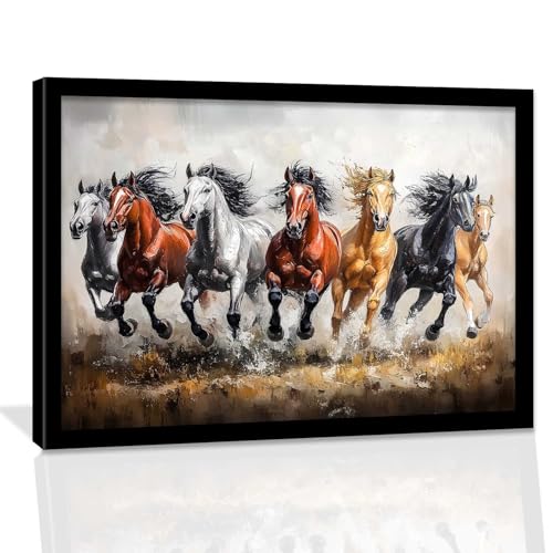 Image of HOTHOUSE Seven Running Vastu Lucky Horse Painting | 7 Horses Vastu Frame Wall Art Painting for Living Room Bedroom Office Home Decor Wall Decor Size (10X13 inch)