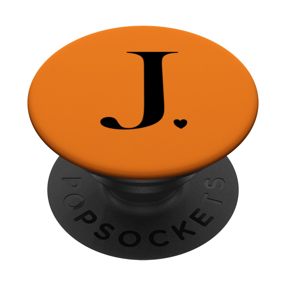 Black Letter J Initial Heart Monogram Orange PopSockets Standard PopGrip