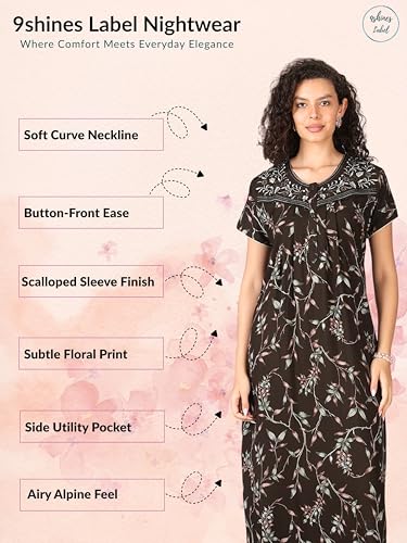 Image of 9shines Label Premium Alpine Maxi Designer Nighty | Floral Print Maxi for Women | Night wear for Women | | Full Length Night Gown for Women | Night Dress for Women Stylish (2467)