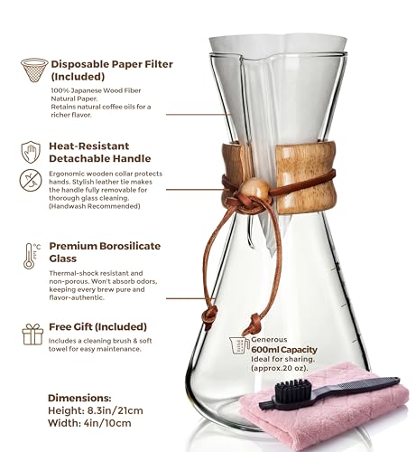 Image of AGOGO Pour Over Coffee Maker Set, 20oz Slim Style, 50 Paper Filters | Barista kit for home kitchen, Cafe, Camping & Office; 20oz-40oz Classic, Slim, Diamond styles; Includes brush & towel.