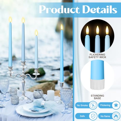Image of Rossesay 24 Pcs Flameless LED Taper Candles Battery Operated Candles 8.5 inch, 9.65 inch, 10.8 inch, 12.8 inch Flameless Candlesticks Flickering for Christmas Church Wedding(Classic, Ocean Color)