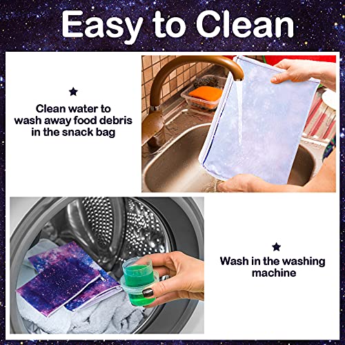 5 Pieces Reusable Sandwich And Snack Bags Safe, Snack Bags With Zipper For Store Preserves, Snacks And Sandwiches, With 2 Large 2 Medium And 1 Small Bags (Galaxy Loop Pattern) #TOP4