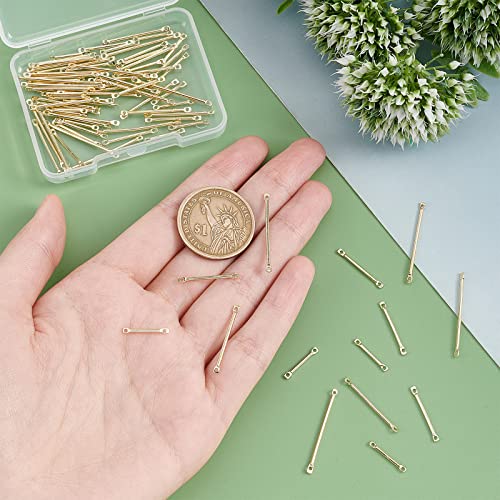 Ph Pandahall FIND-PH0005-90-US2 Pandahall 80Pcs 14K Gold Plated Earring Links Bars Connectors, Brass 2-Hole Earring Strip Stick Golden Bar Jewelry Connector thumb #5