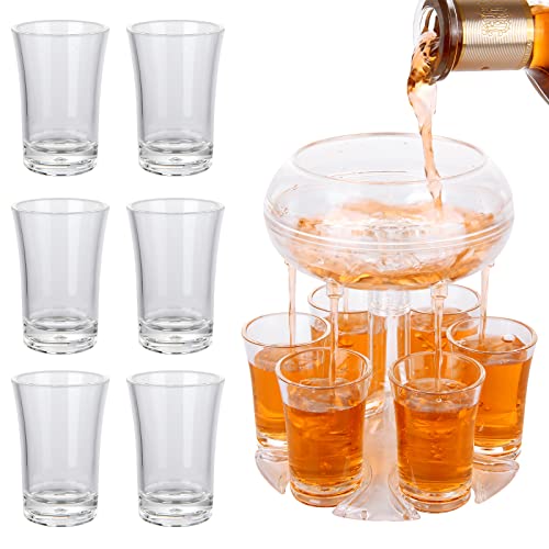 GOYADA Clear 6 Shot Glasses Dispenser and Holder Transparent Shot Dispenser with Glasses Acrylic 6 Shot Glasses Beverage Drinks Pourer Dispenser for Party Home Drinking Games