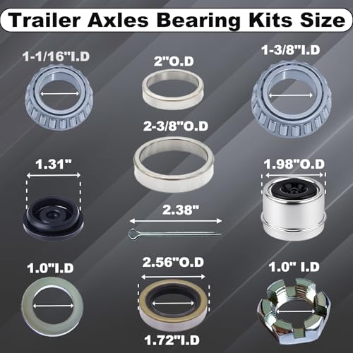 Image of 2 Sets 3500 lb Trailer Axle Bearing Kits, L68149 L44649 Boat Wheel Bearing Kit with 1.98'' Dust Caps, 171255TB /10-19 Grease Seals, Cotter Pins, Axle Nuts & Washers for 1-3 /8'' to1-1 /16'' #84 Spindle