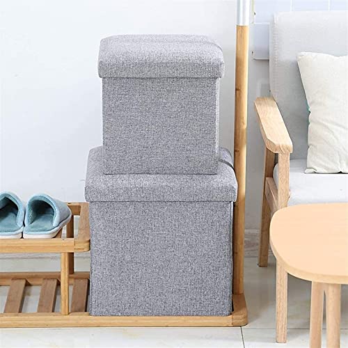 Tabouret de Pied et Poufs Cube de Rangement Pliant Gris Coffre