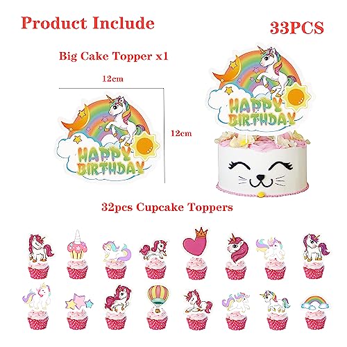 Unicorn Party Supplies 33Pcs Unicorn Cake Topper Rainbow Cupcake Toppers Unicorn Happy Birthday Banner For Girls Kids Baby Shower Birthday Party Favors Supplies Decorations #TOP2