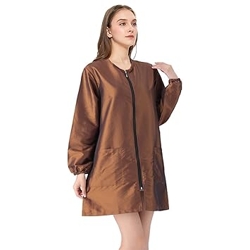 TOPTIE Satin Long Sleeve Smock Haircut Cape Jacket for Hair Grooming-Coffee-M