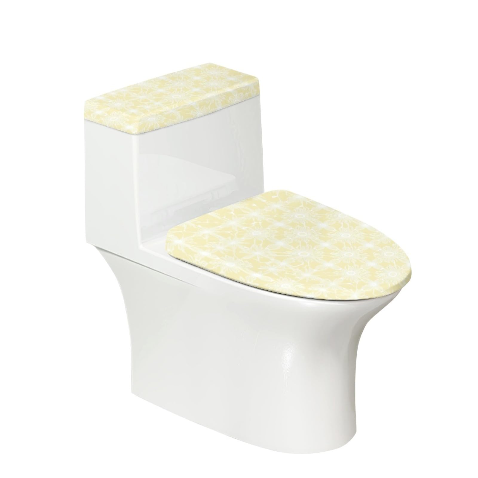 Lunette de toilette fleur jaune beige et housses WC 6 pièces