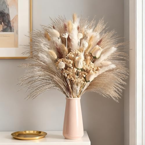 Ramo de flores secas naturales crema con hierba pampas y decoración boho miniatura 1