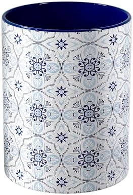 Ceramic Kitchen Utensil Holder for Countertop, Embossed Pattern C...