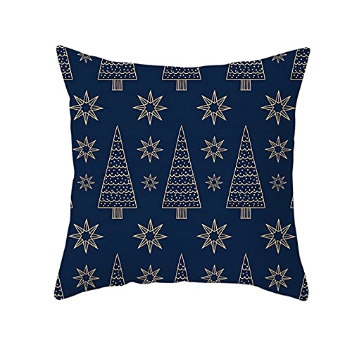 Banemi Fundas de cojín de poliéster para sofá con árbol de Navidad, 50 x 50 cm, color dorado y azul oscuro