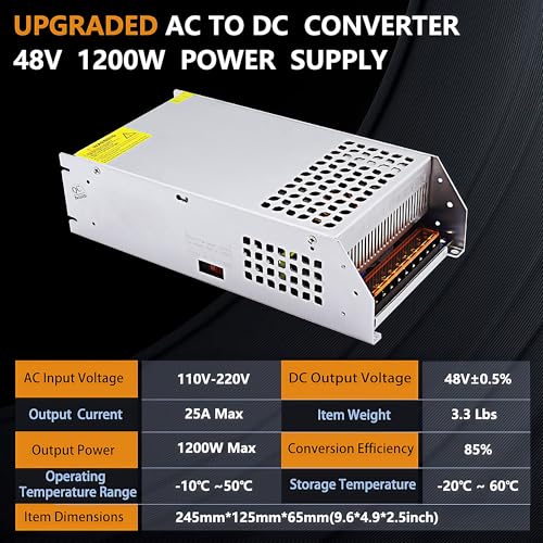 AC to DC Converter 48V 25A 1200W Power Supply,Universal SMPS 110V/120V/220V AC to DC Converter Power Supply Transformer Driver Adapter for CCTV,RV,Pump,LED Strip (DC48V-25A-1200W)3