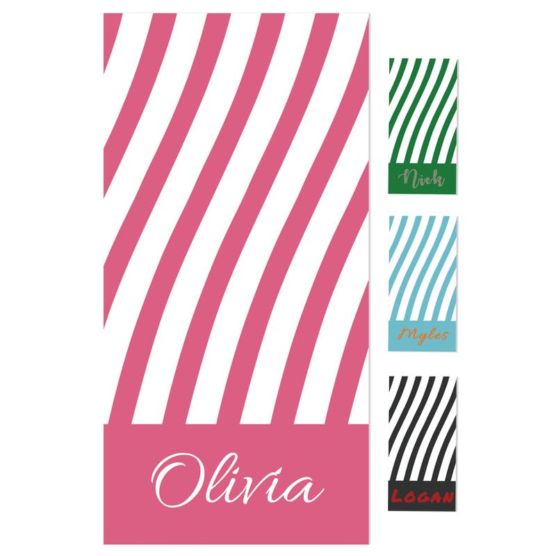 Trafagala Personalized Beach Towels for Kids Adults Custom Cotton/Poly Blend Pool Towel with Name Oversized-Customized Sand Free Quick Dry Striped Beach Towel for Boys Girls Women Men(32" W x 64" L)