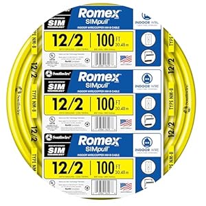 Southwire Romex Brand Simpull Solid Indoor 12/2 W/G NMB Cable 100ft coil - SW# 28828228