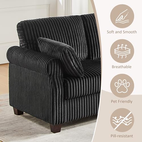 90.6" V-Shaped Sectional Sofa with Storage Ottoman, Corduroy Black - Image 5