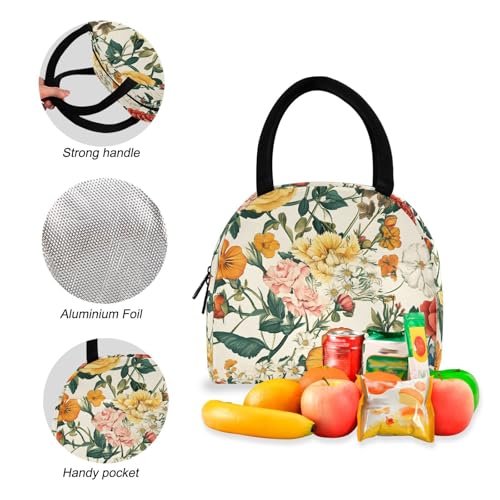 Backpack Lunch Box Set Large Capacity Travel Backpacks and Insulated Lunch Bag for Commute Hiking Picnic Vintage Florals Print4