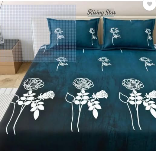 Image of Warm Flannel (Flano) King Size 330 TC Winter Fitted Bedsheet | All Side Elastic Premium Winter Soft Velvet Furnishing Bed Sheet with 2 Big Pillow Cover Size - 72 x 78 X 8 Inches Dark Green