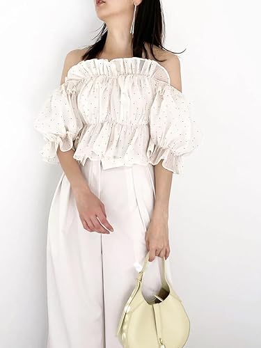 snidel Sustainableギャザーオフショルブラウス ドット