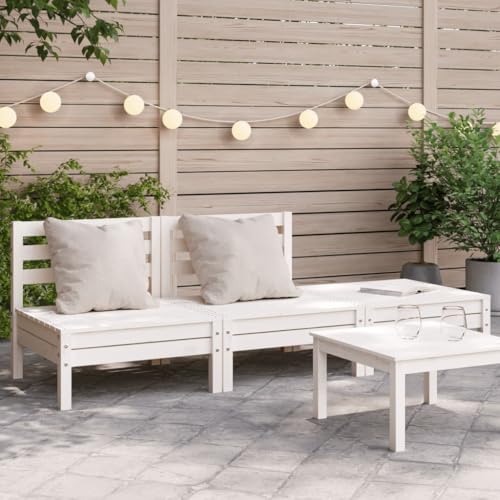 Vetnasa Sofá de jardín de 3 plazas Madera Maciza de Pino Mobiliario, Muebles de jardín, Asientos de Exterior, Sofás modulares de Exterior White Pine 20 KG