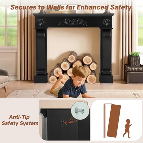 Image of HOMEDIARY 44.5 inch Fireplace Mantel, Freestanding Fireplace Surround with Leg for Electric Fireplaces, MDF Mantel Surround with Shelf for Living Room with Decorative Pattern, Anti-Tipping & Waterproof
