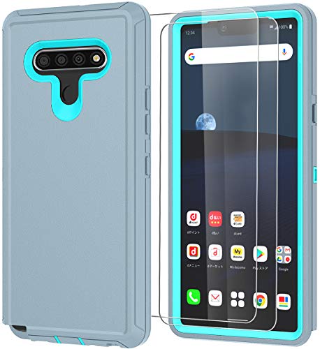 ComoUSA Compatible with LG Stylo 6 Case (2020) with HD Screen Protector [2 Packs], Heavy Duty Hard Shockproof Armor Protector Case Cover for LG Stylo 6 (6.8 inch)(Gray-SkyBlue)