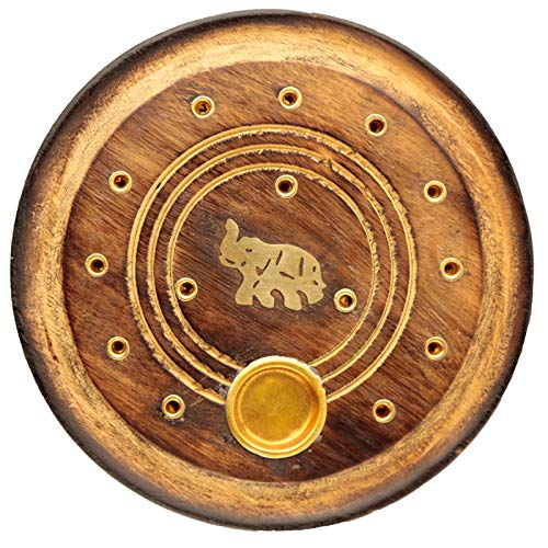 HoitoDeals Wooden Decorative Round Elephant Incense Burner Ash Catcher