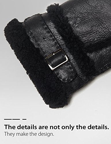 Yiseven Men's Sheepskin Leather Gloves Shearling Mittens Adjustable Buckle Sherpa Fur Cuff Thick Wool Lined For Winter Cold Weather Dress Driving Work Prime Gifts, Black Xl #TOP4